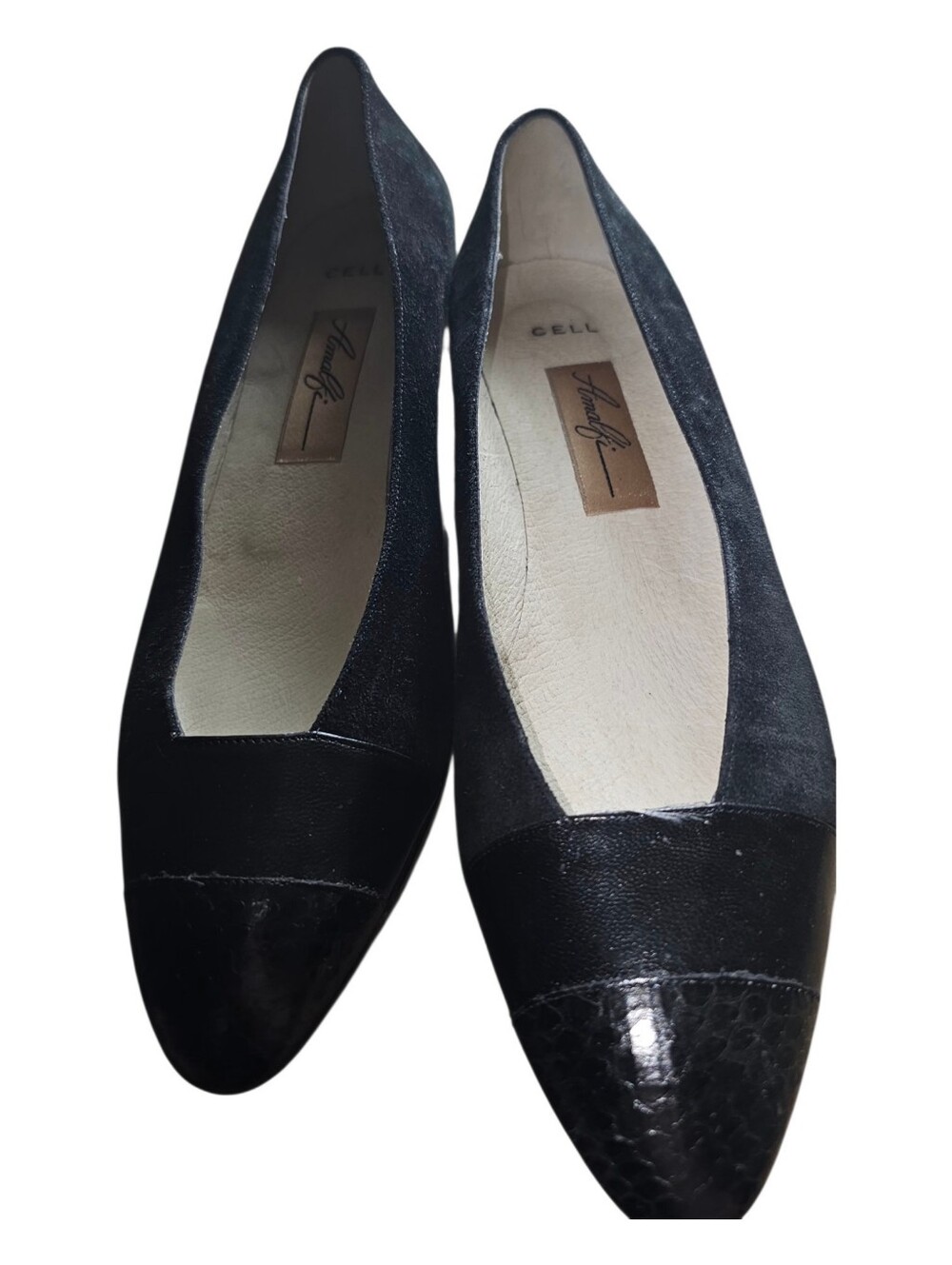 Amalfi VintagBlack Suede Leather Cap Toe Block Heel Pumps Size 7.5 B Nwob